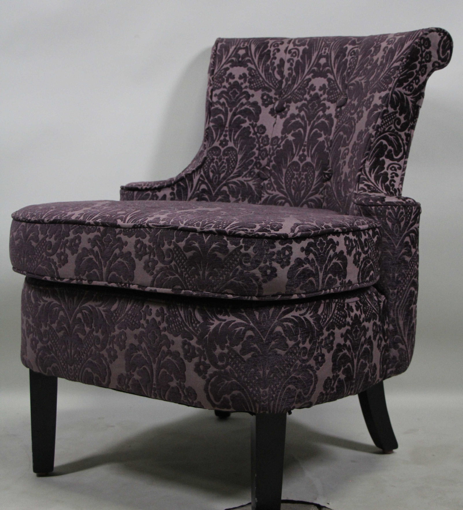 PURPLE SLIPPER CHAIR: PURPLE SLIPPER CHAIR Height: 31 in. by Width: 25 in. by Depth: 20