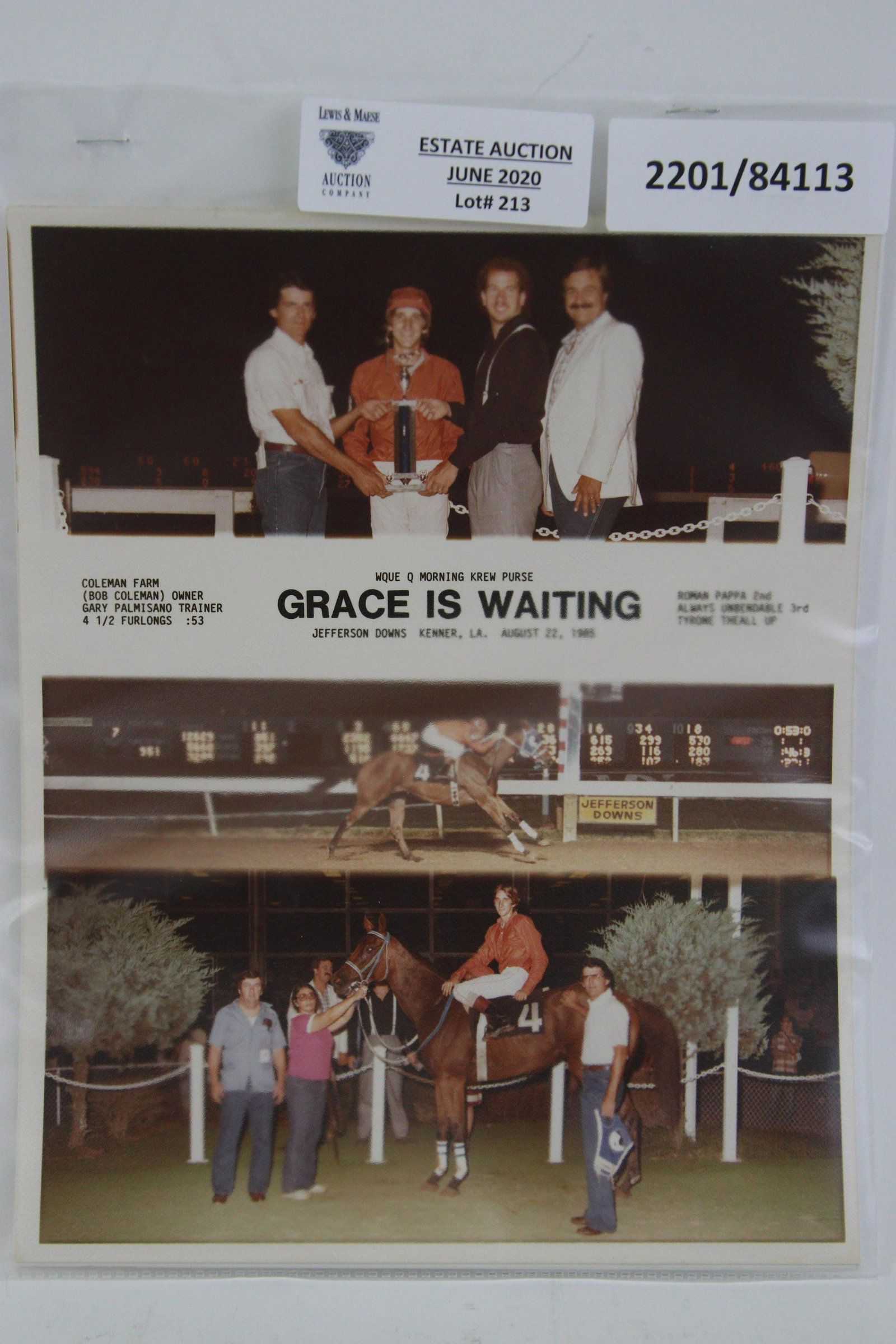 BOX LOT OF JOHN WALTON'S PHOTOS & AUTOGRAPHS: BOX LOT OF JOHN WALTON'S PHOTOS & AUTOGRAPHS: "MORNING CREW POSSE" COLEMAN FARM - AUGUST 22, 1985; SIGNED PHOTO - MR. WHIPPLE; SIGNED PHOTO - PENTHOUSE PET JANET SHARPE; PHOTO - 1989 - JUNKYARD DOG &