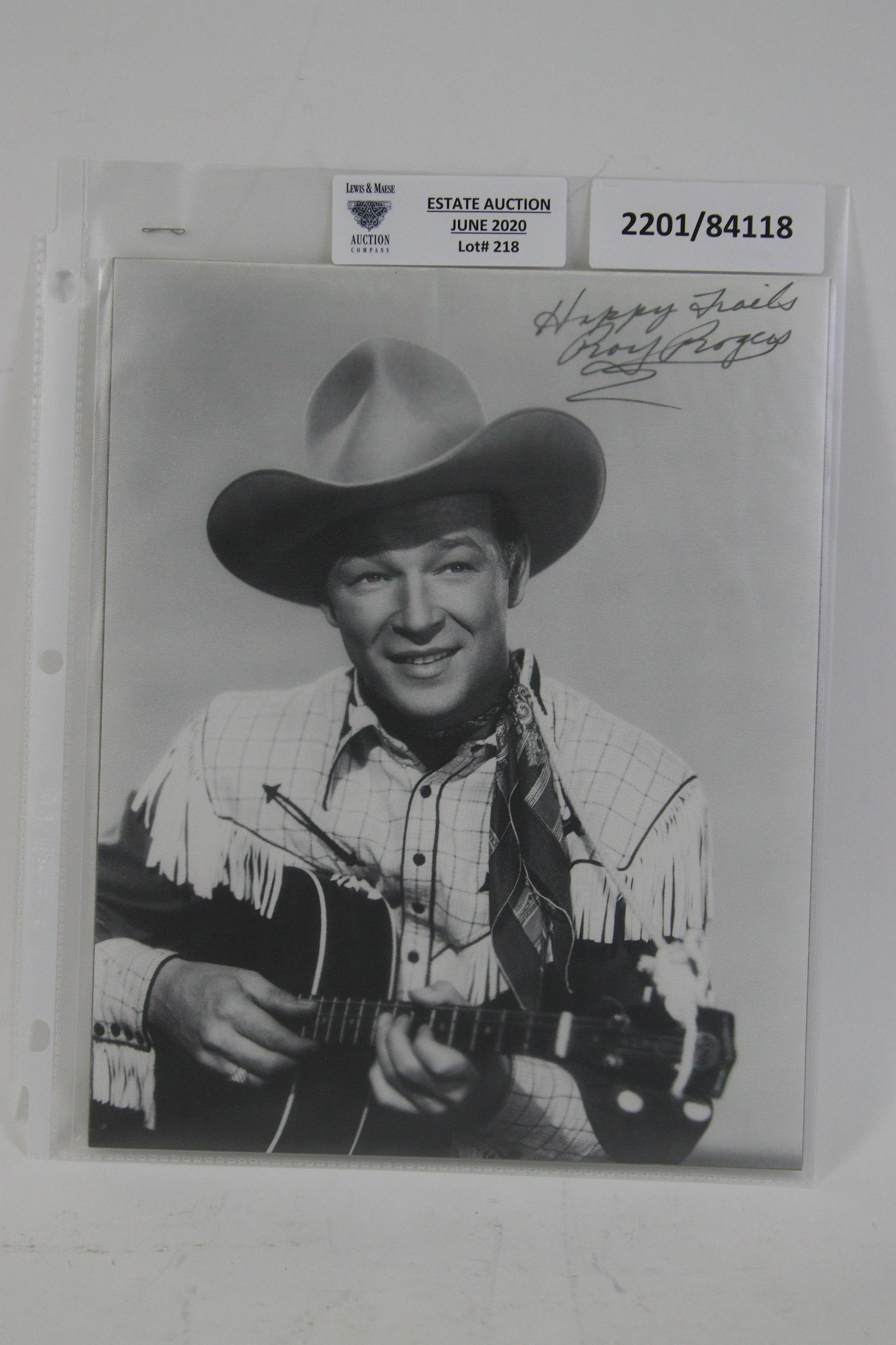 SIGNED PHOTO - ROY ROGERS: SIGNED PHOTO - ROY ROGERS - **FROM THE JOHN WALTON ESTATE** Height: 10 in. by Width: 8