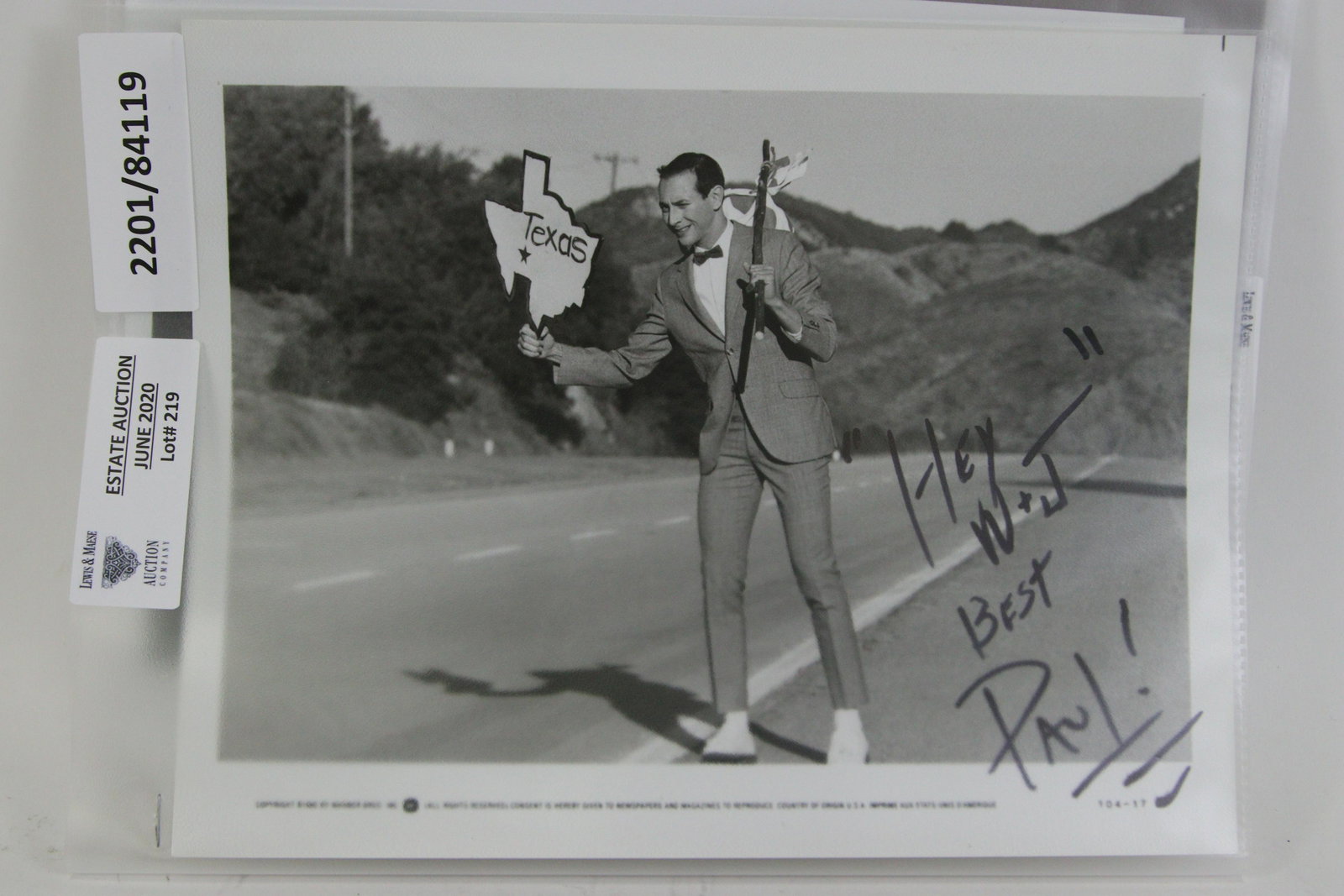 SIGNED PHOTO - PEE WEE HERMAN 1985: SIGNED PHOTO - PEE WEE HERMAN 1985 - **FROM THE JOHN WALTON ESTATE** Height: 10 in. by Width: 8