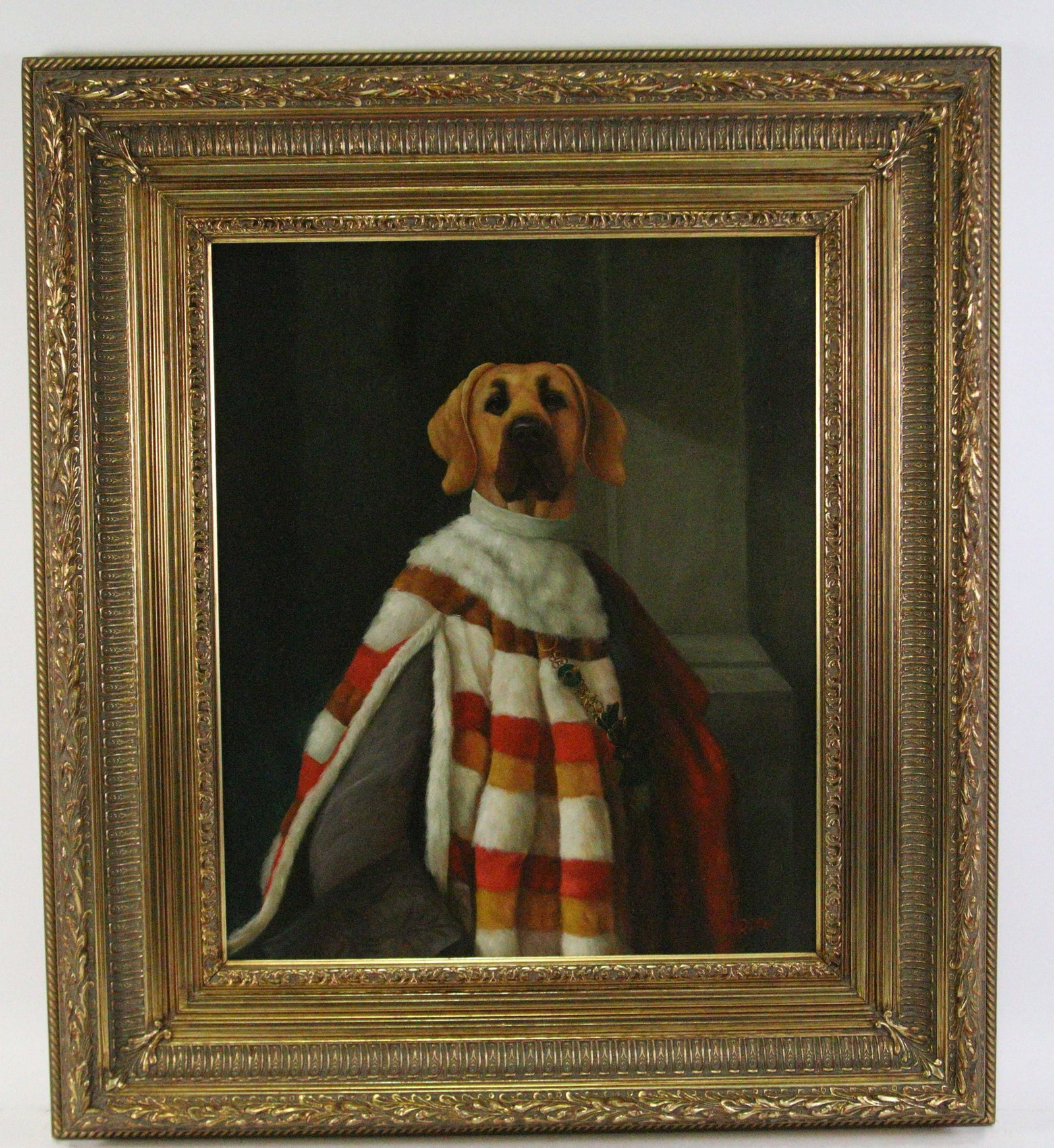 MARION "DOG" OIL PAINTING: MARION "DOG" OIL PAINTING Height: 36 in. by Width: 31