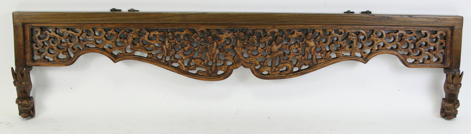 ANTIQUE CHINESE CARVED WOODEN BED PIECE: ANTIQUE CHINESE CARVED WOODEN BED PIECE. Height: 11 in. by Width: 43.5 in. by Depth: 1