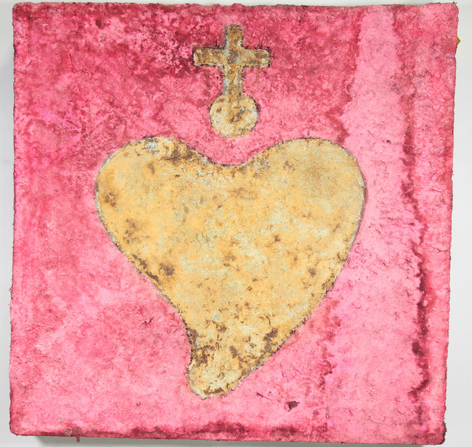 ROBERT CAMPBELL ABSTRACT HEART MIXED MEDIA: ROBERT CAMPBELL ABSTRACT HEART MIXED MEDIA MOUNTED TO PANEL. Height: 49 in. by Width: 48 in. by Depth: 4.5