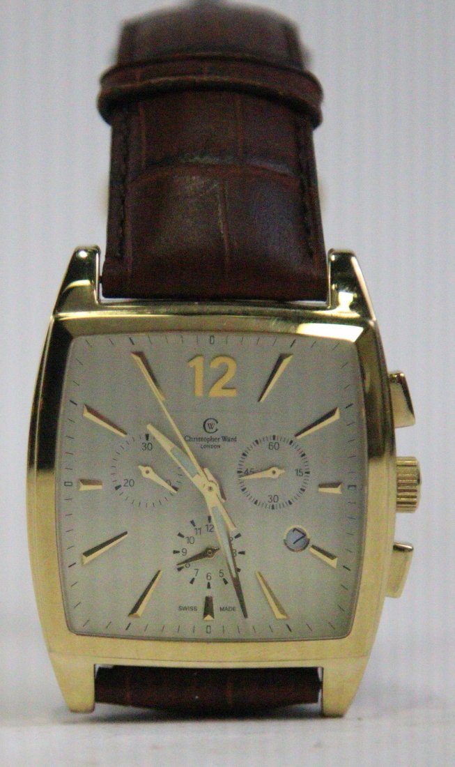 CHRISTOPHER WARD CHRONOGRAPH DRESS WATCH (USED): CHRISTOPHER WARD CHRONOGRAPH DRESS WATCH (USED) - PERSONALIZED TO JOHN WALTON ON THE BACK - BEAUTIFUL WATCH **FROM THE JOHN WALTON ESTATE**