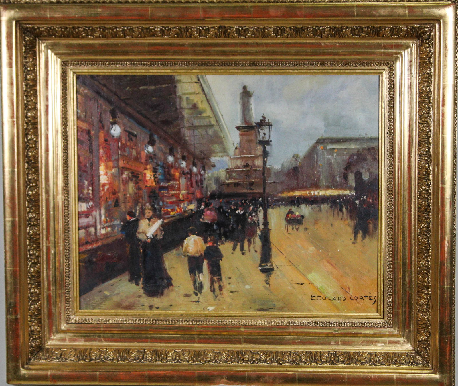 ATTRIBUTED TO EDOUARD CORTES PARISIAN SCENE OIL: ATTRIBUTED TO EDOUARD CORTES PARISIAN STREET SCENE OIL ON PANEL. SIGNED LOWER RIGHT. Height: 28 in. by Width: 23