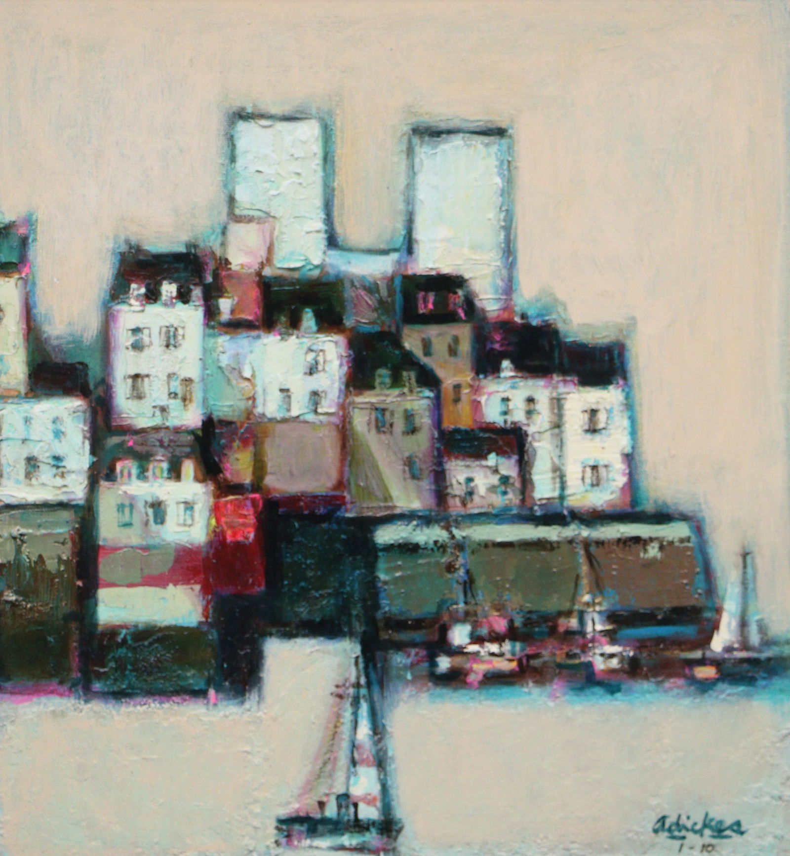 DAVID ADICKES "SILVER ANTIBES PORT": DAVID ADICKES "SILVER ANTIBES PORT" GICLEE CIRCA: 2009. Height: 19 in. by Width: 18 in. by Depth: 1 IN.