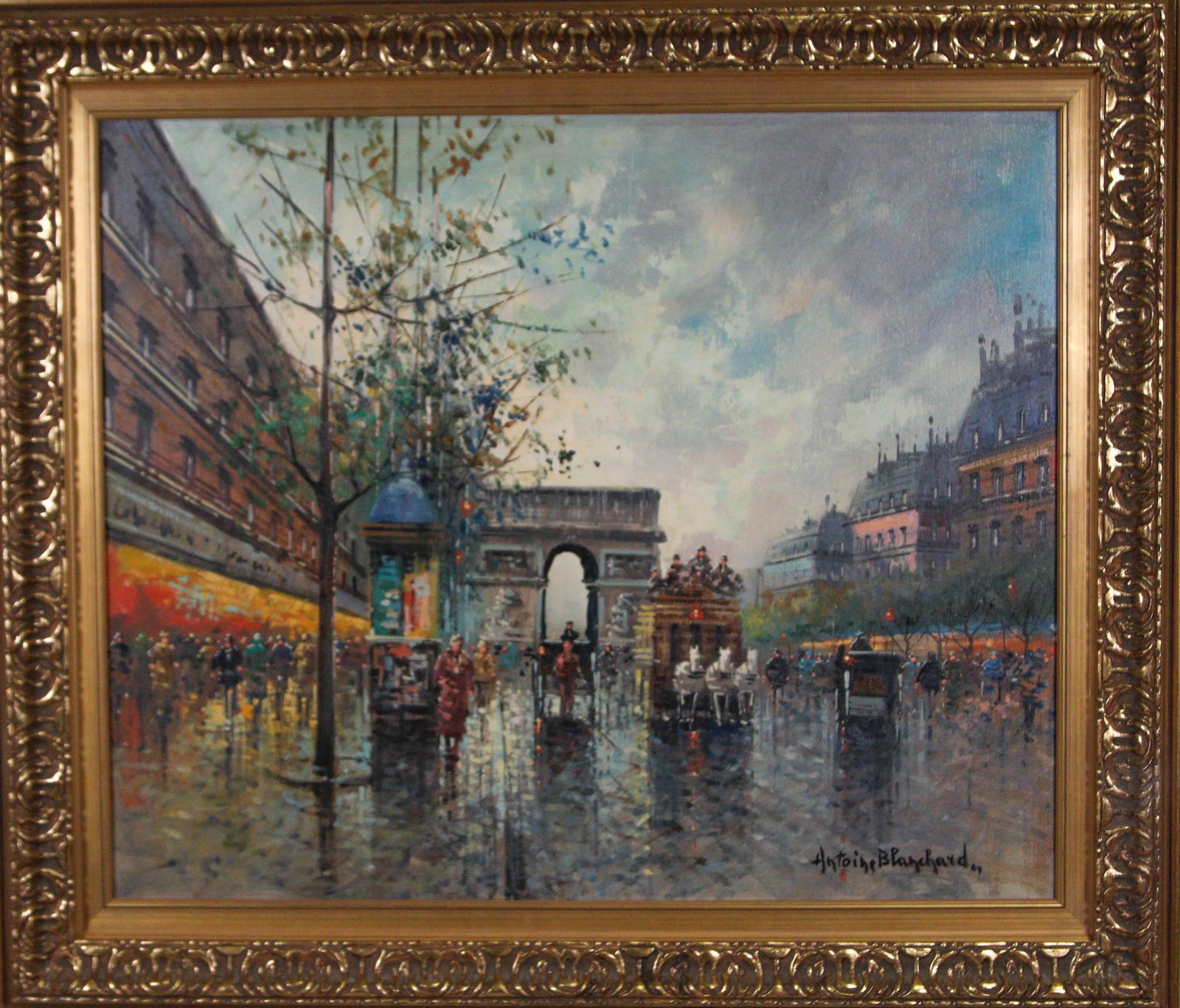 ANTOINE BLANCHARD PARISIAN STREET SCENE OIL: ANTOINE BLANCHARD PARISIAN STREET SCENE OIL ON CANVAS. Height: 30 in. by Width: 25