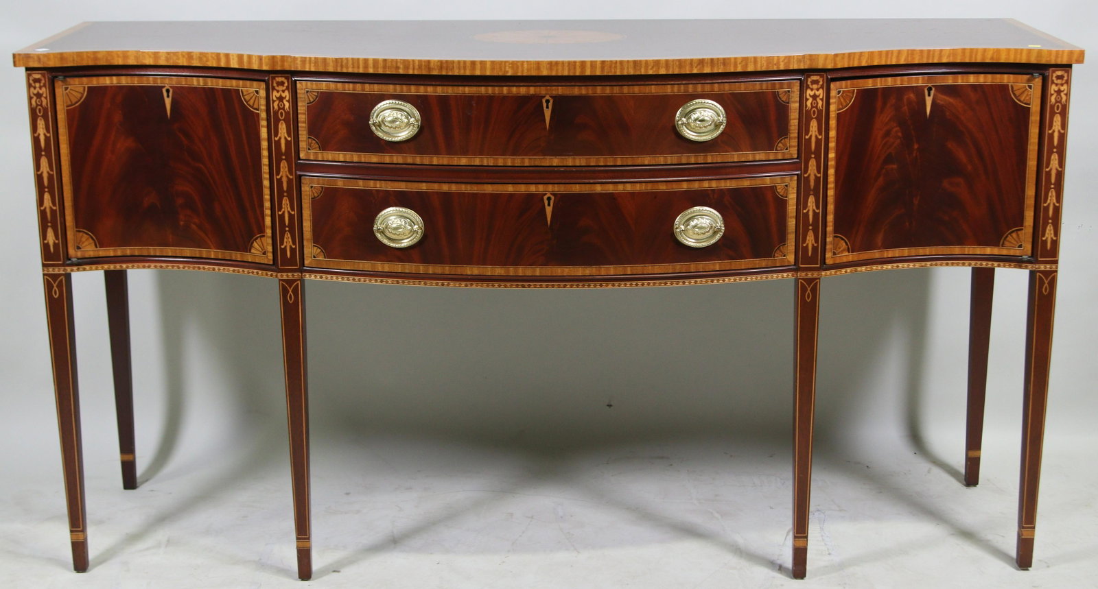 COUNCILL CRAFTSMEN MAHOGANY SIDEBOARD: COUNCILL CRAFTSMEN HEPPLEWHITE STYLE INLAID MAHOGANY SIDEBOARD. Height: 38 in. by Width: 72 in. by Depth: 24