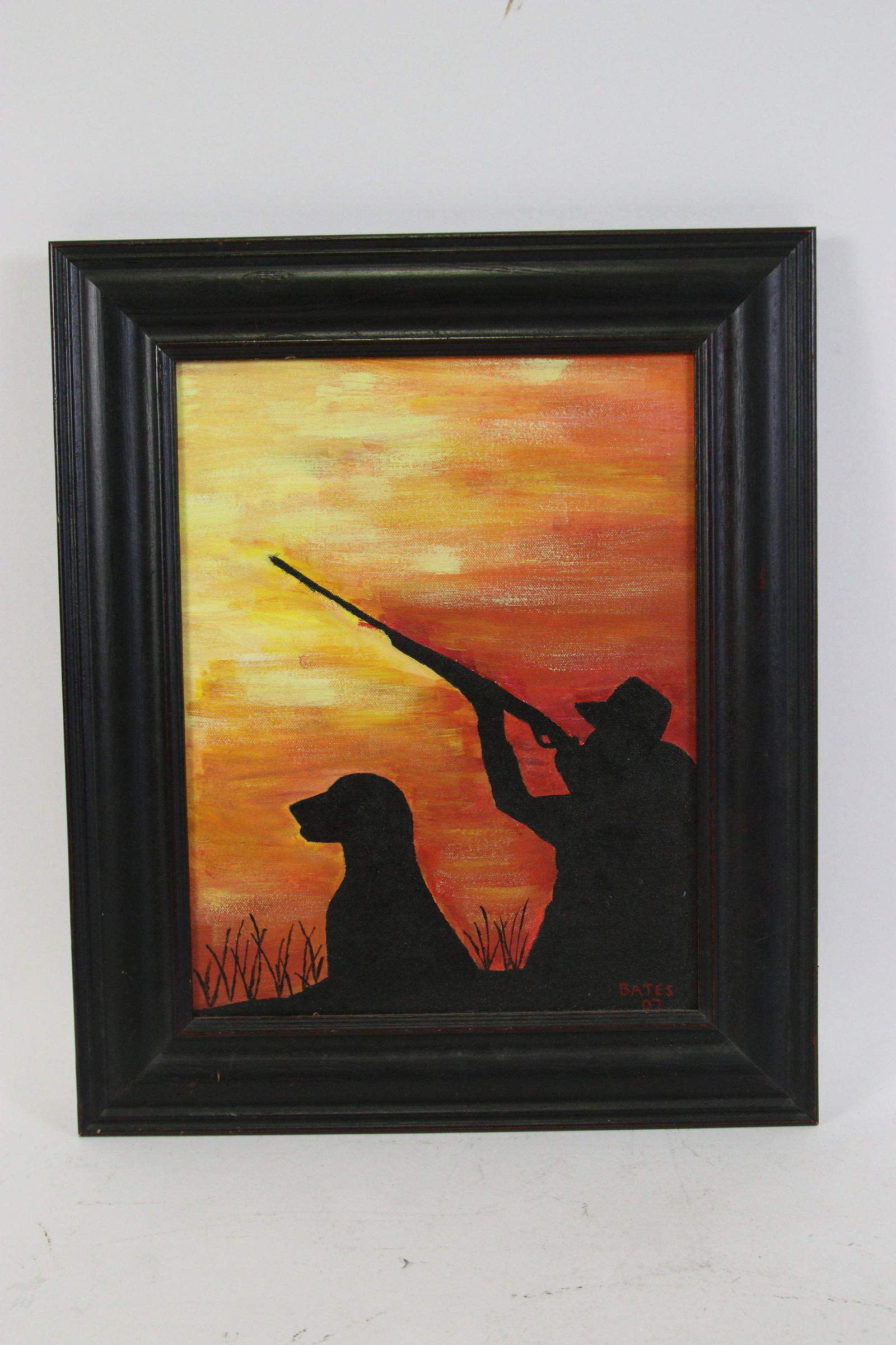DAVID BATES "HUNTER & DOG" OIL PAINTING: DAVID BATES "HUNTER & DOG" OIL PAINTING