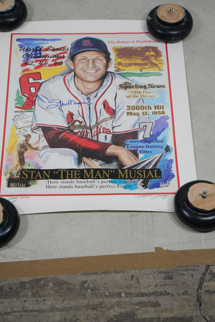1995 STAN MUSIAL SIGNED PRINT BY MICHAEL HUNT: UNFRAMED 1995 STAN "THE MAN" MUSIAL AUTOGRAPHED PRINT BY MICHAEL HUNT - SIGNED BY BOTH STAN MUSIAL & MICHAEL HUNT NUMBERED 10/35 ARTIST PROOF