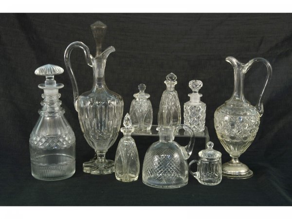 BOX LOT OF NINE PIECE CRYSTAL DECANTERS