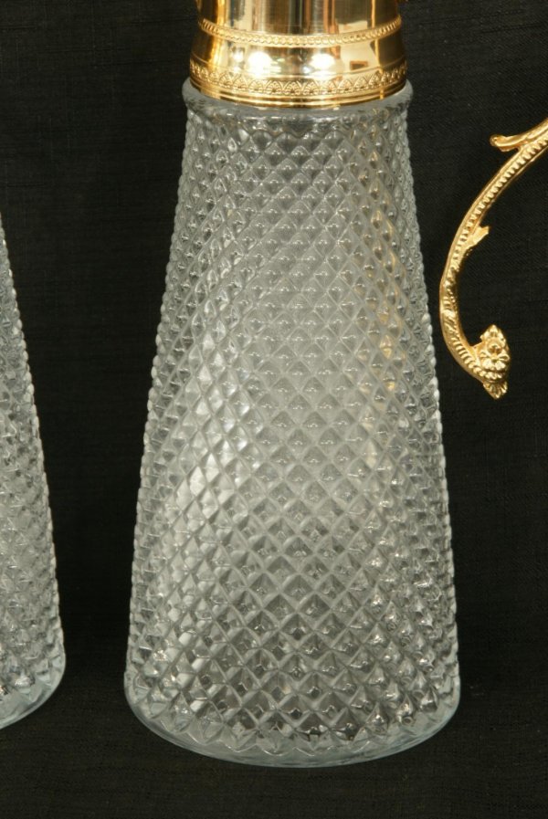 PAIR OF PRESSED GLASS CARAFES WITH LIDS - 4