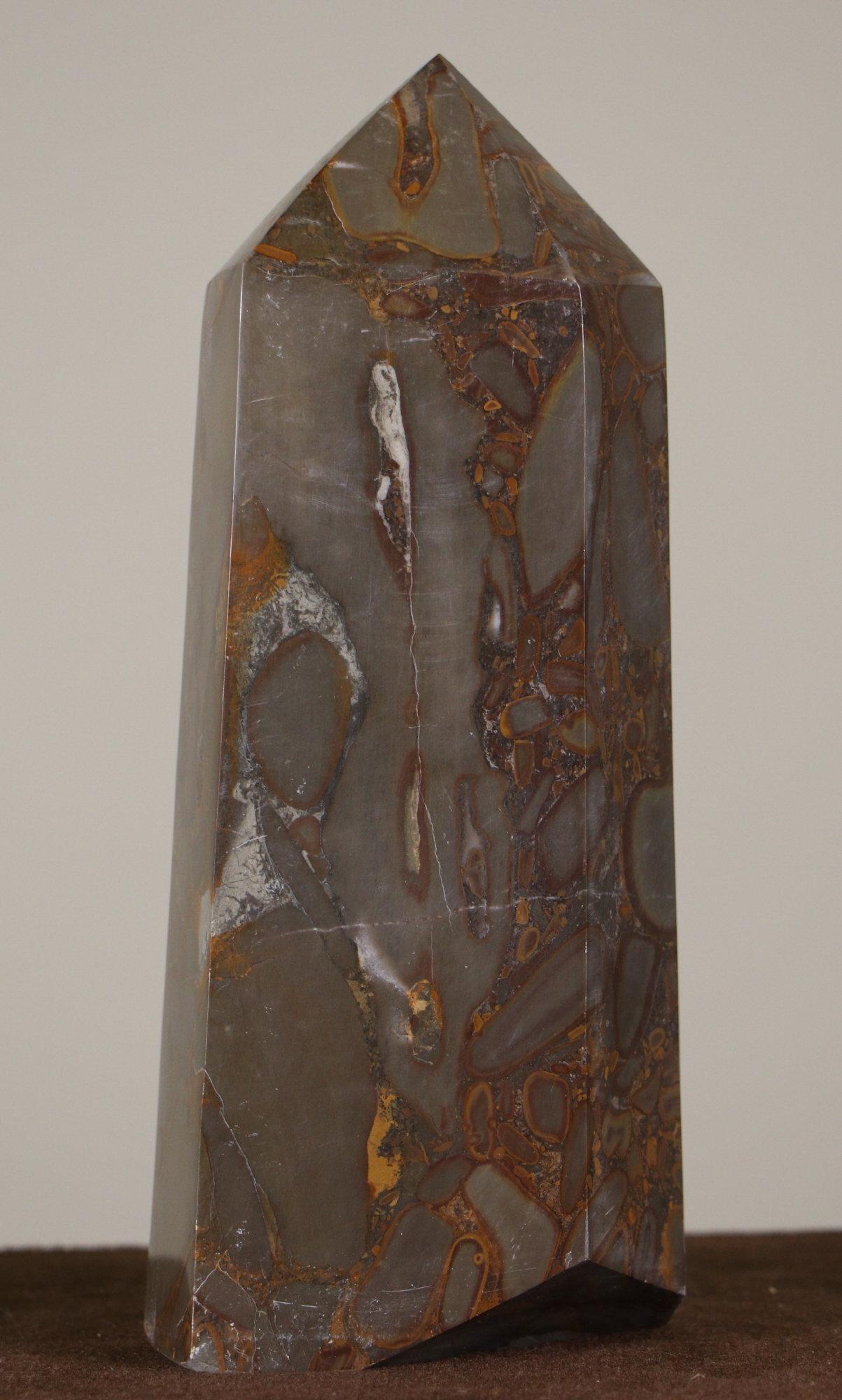 BAMBOO JASPER OBELISK: BAMBOO JASPER OBELISK. Height: 9 in. by Width: 3 1/2 in. by Depth: 3 1/2 in.