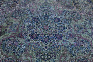 ANTIQUE KIRMAN RUG IN BLUES, VIOLETS & IVORY - 2