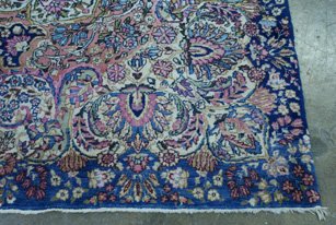 ANTIQUE KIRMAN RUG IN BLUES, VIOLETS & IVORY - 4