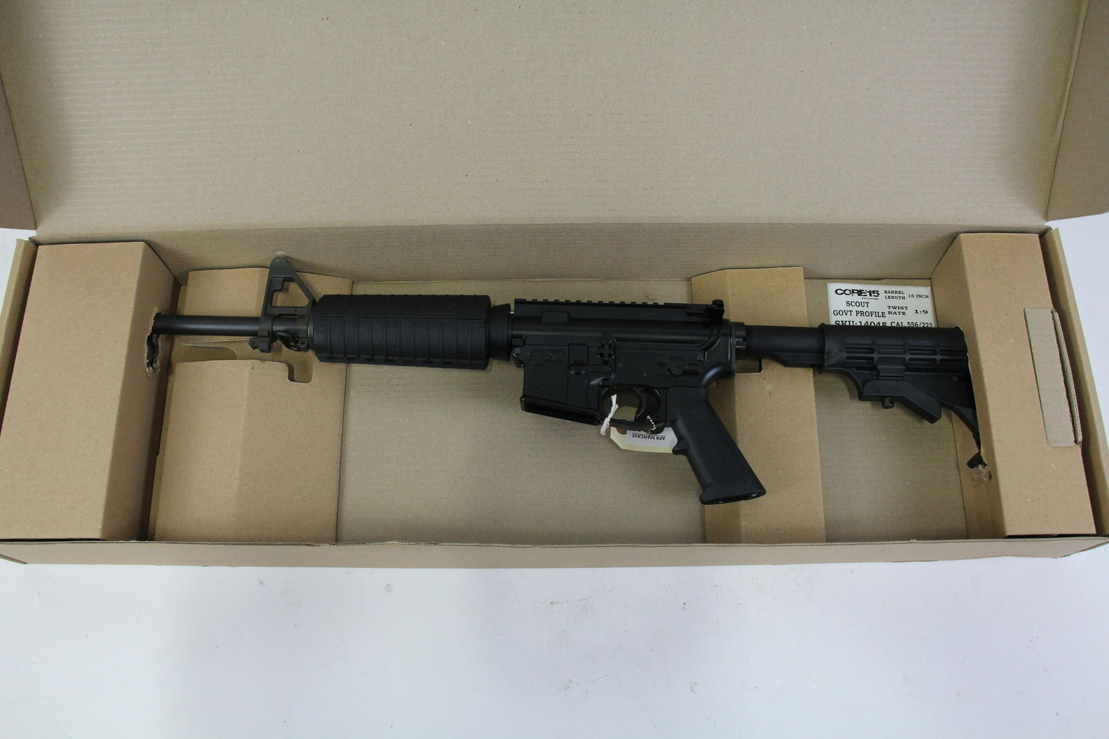 CORE-15 SCOUT M4 AR15 5.56MM RIFLE (NEW): CORE-15 SCOUT M4 AR .223/5.56 RIFLE (NEW) - FIXED FRONT SIGHT, MIL-SPEC FORGED 7075-T6 RECEIVERS, M4 FEED RAMPS, 16” GOVERNMENT PROFILE 1:9 TWIST BARREL, 4150 BLACK NITRIDE FINISH CALIBER: .223/5.56