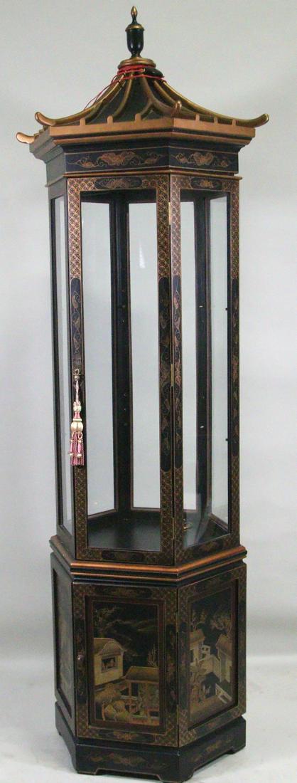 ORIENTAL BLACK LACQUER PAGODA CURIO CABINET (1 of 5)