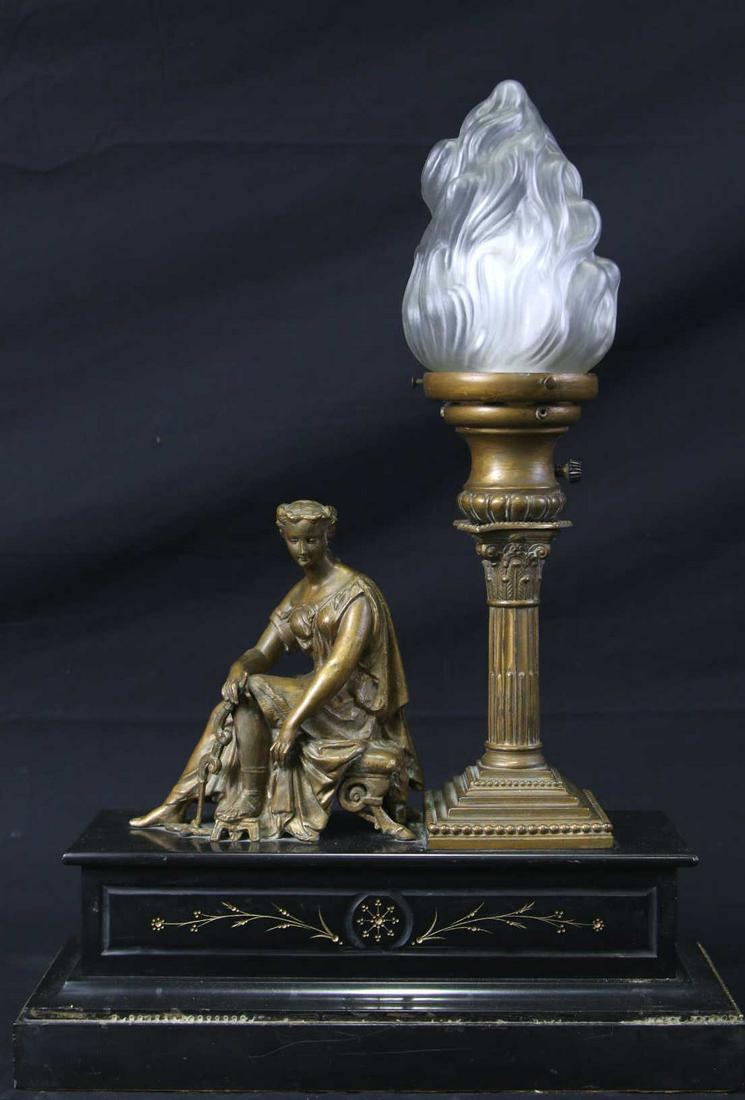 ANTIQUE BRASS LAMP WITH SEATED FIGURE (1 of 4)