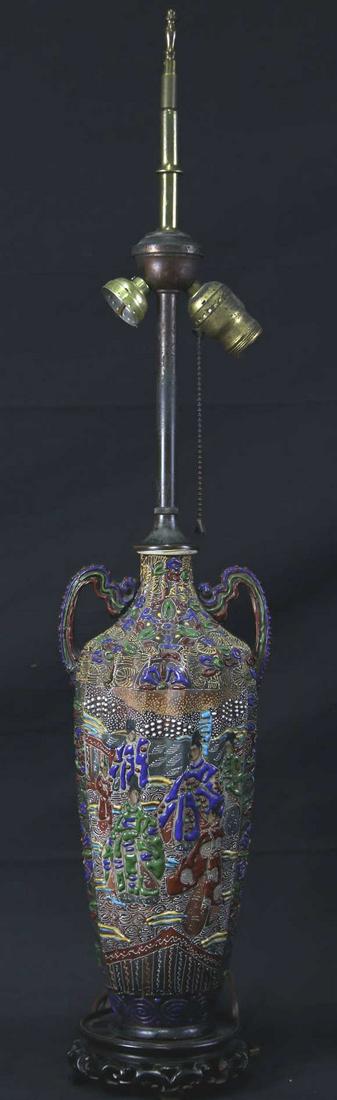 VINTAGE CHINESE SATSUMA VASE NOW  A  LAMP (1 of 7)