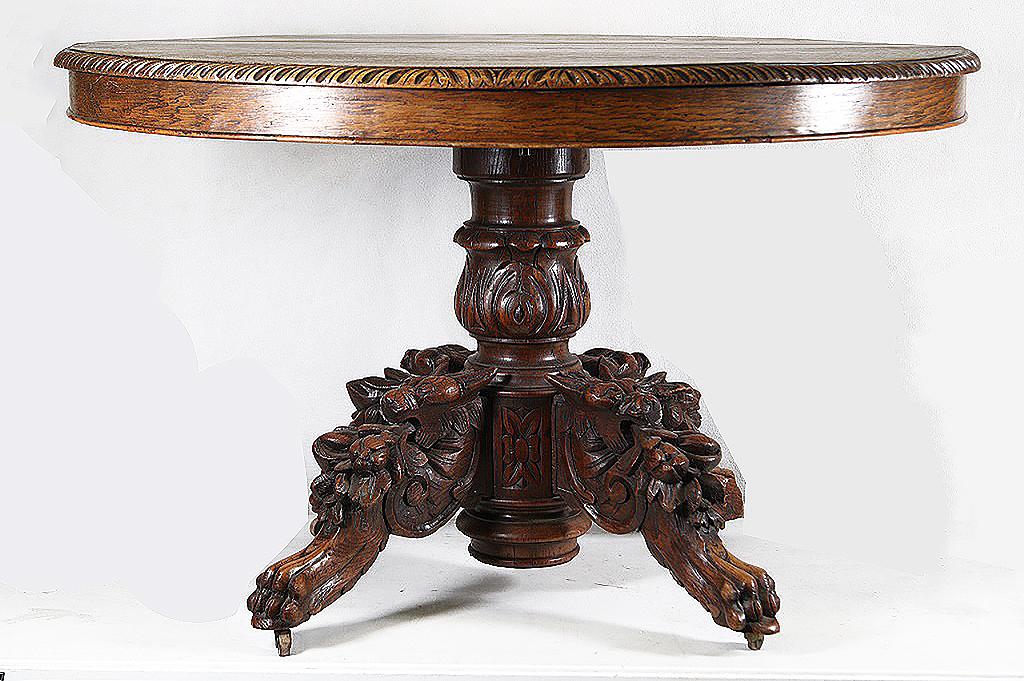 19th CENTURY EMPIRE CARVED OAK CENTER TABLE (1 of 5)
