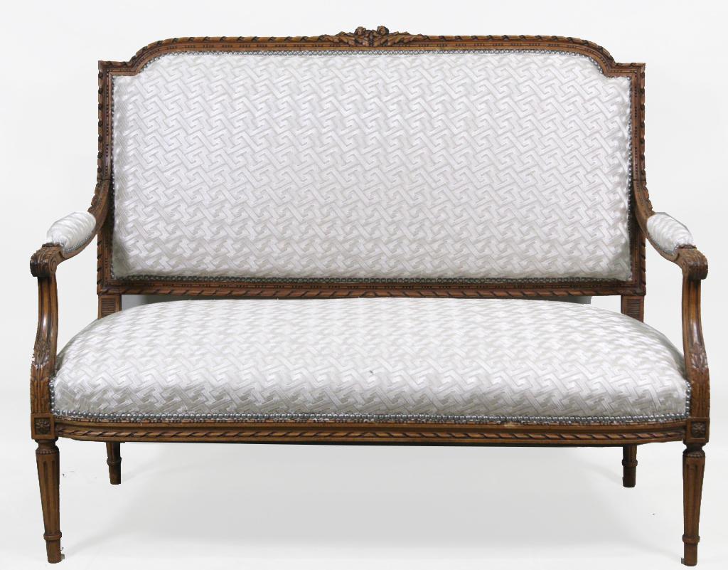 ANTIQUE FRENCH WHITE SILK SETTEE (1 of 8)