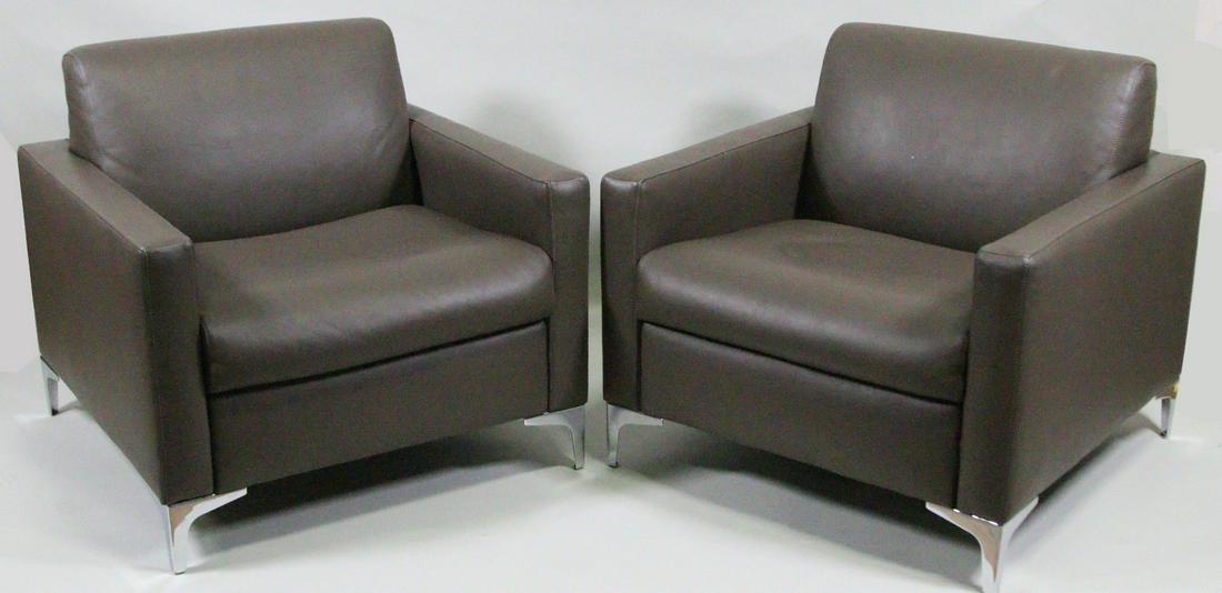 PAIR OF CONTEMPORARY TAUPE LEATHER CLUB CHAIRS (1 of 6)