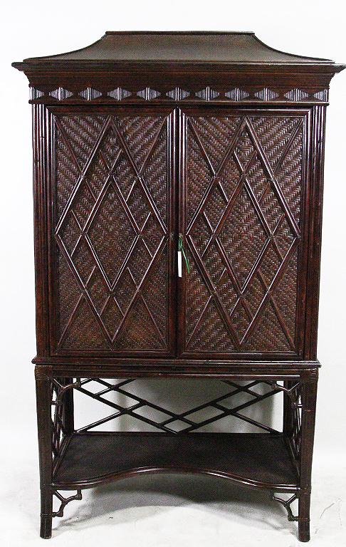 CHINESE CHIPPENDALE WOVEN RATTAN PAGODA CABINET (1 of 7)