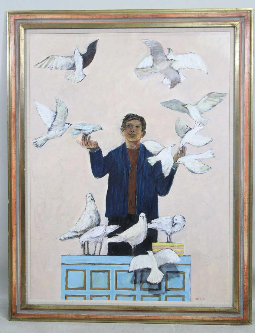 HERB MEARS "BOY WITH BIRDS" OIL ON CANVAS PAINTING (1 of 6)