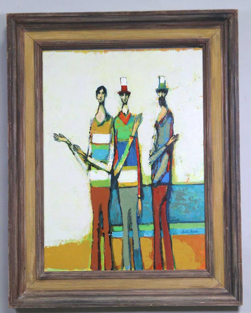 DAVID ADICKES "THREE MEN" OIL ON CANVAS PAINTING: DAVID ADICKES "THREE MEN" OIL ON CANVAS PAINTING Height: 30 in. by Width: 24 in. by Depth: 1