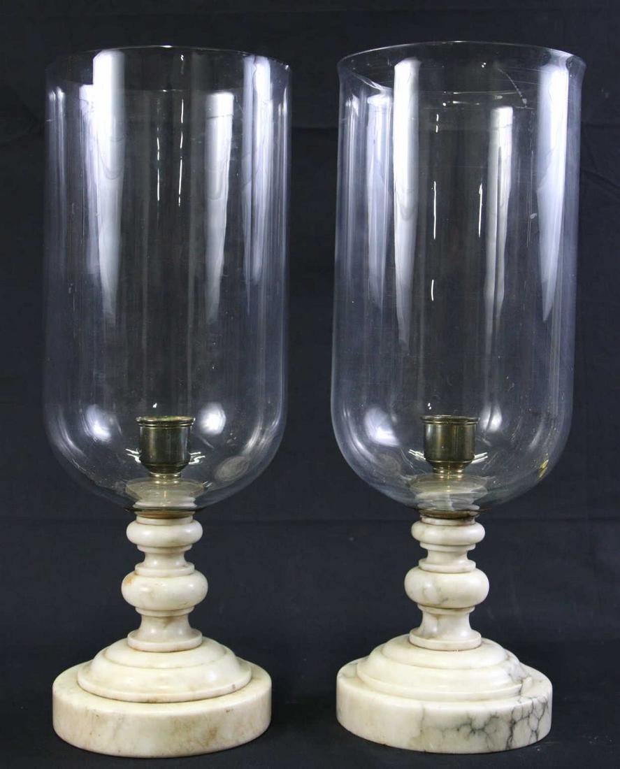 VINTAGE FLUTED HURRICANE LAMPS ON MARBLE BASES (1 of 2)
