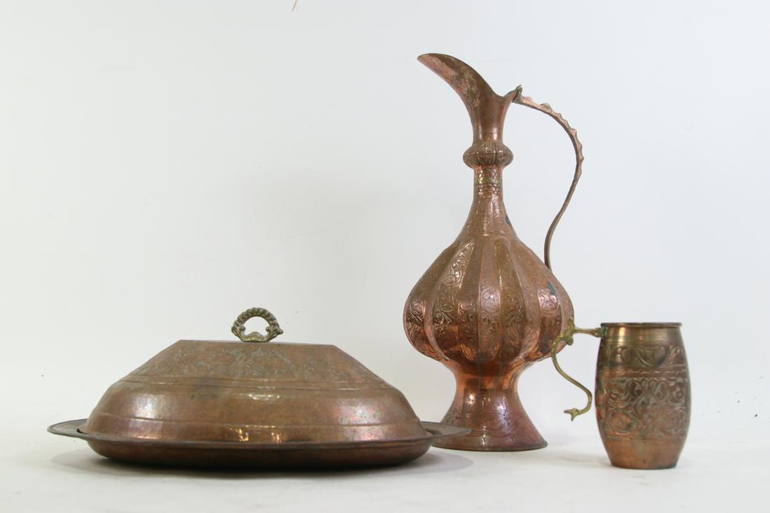 LOT OF THREE VINTAGE MIDDLE EASTERN COPPER REPOSSE (1 of 9)