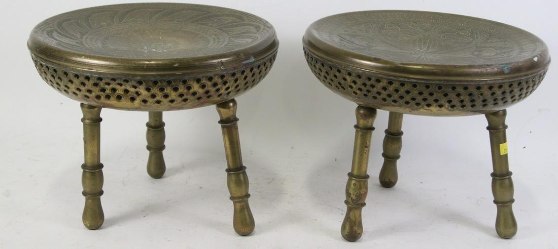 PAIR OF VINTAGE INDIAN BRASS STOOLS (1 of 4)