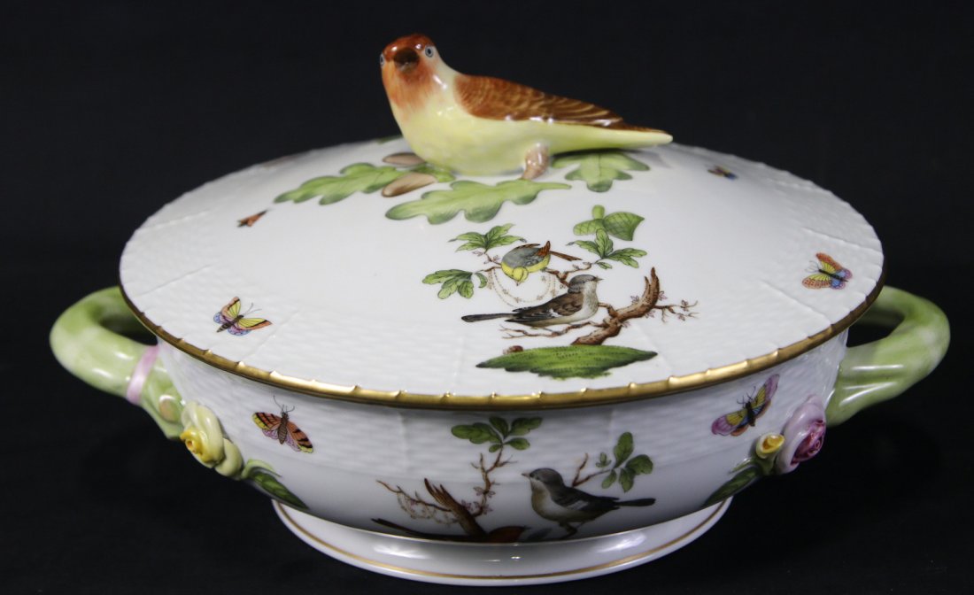 HEREND PORCELAIN BIRD MOTIF LIDDED SERVING DISH (1 of 6)
