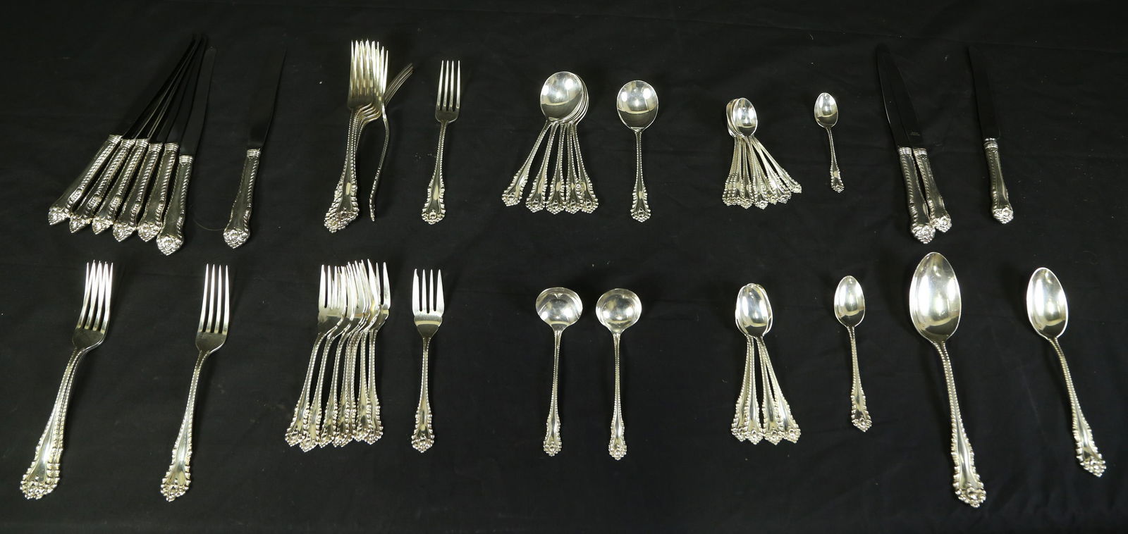 55 PIECE STERLING SILVER FLATWARE SET (2,400g). (1 of 3)