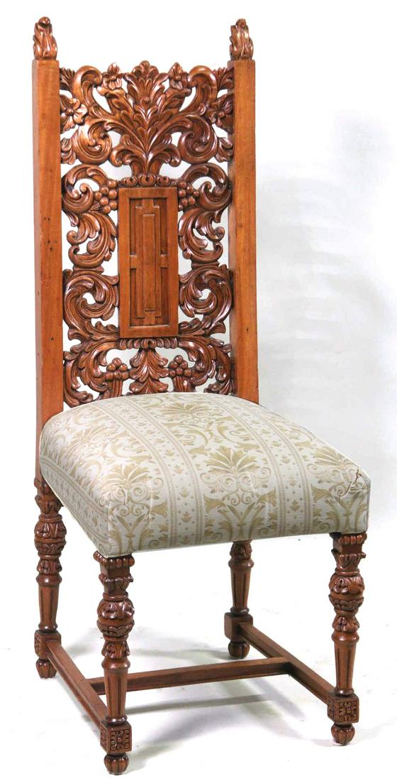 SET OF 10 19th CENTURY RENAISSANCE STYLE CHAIRS: SET OF 10 19th CENTURY RENAISSANCE STYLE CARVED WALNUT SIDE CHAIRS. Height: 45.25 in. by Width: 18 in. by Depth: 18.5
