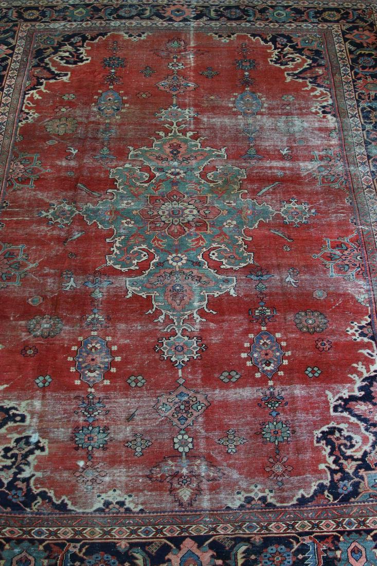 ANTIQUE HAND KNOTTED PERSIAN HERIZ RUG: ANTIQUE HAND KNOTTED PERSIAN HERIZ RUG WITH EVEN WEAR. Height: 12 ft. 5 in. by Width: 9 ft. 2 1/2 in.