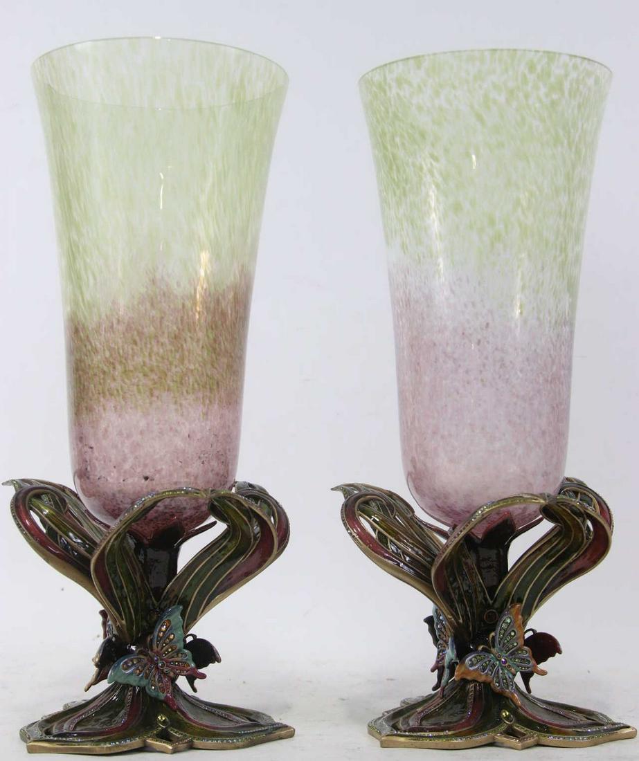 PAIR OF JAY STRONGWATER GLASS VASES: PAIR OF JAY STRONGWATER GLASS VASES LIMTED EDITION 160/250 Height: 19 in. by Width: 7.5 in. by Depth: 7.5