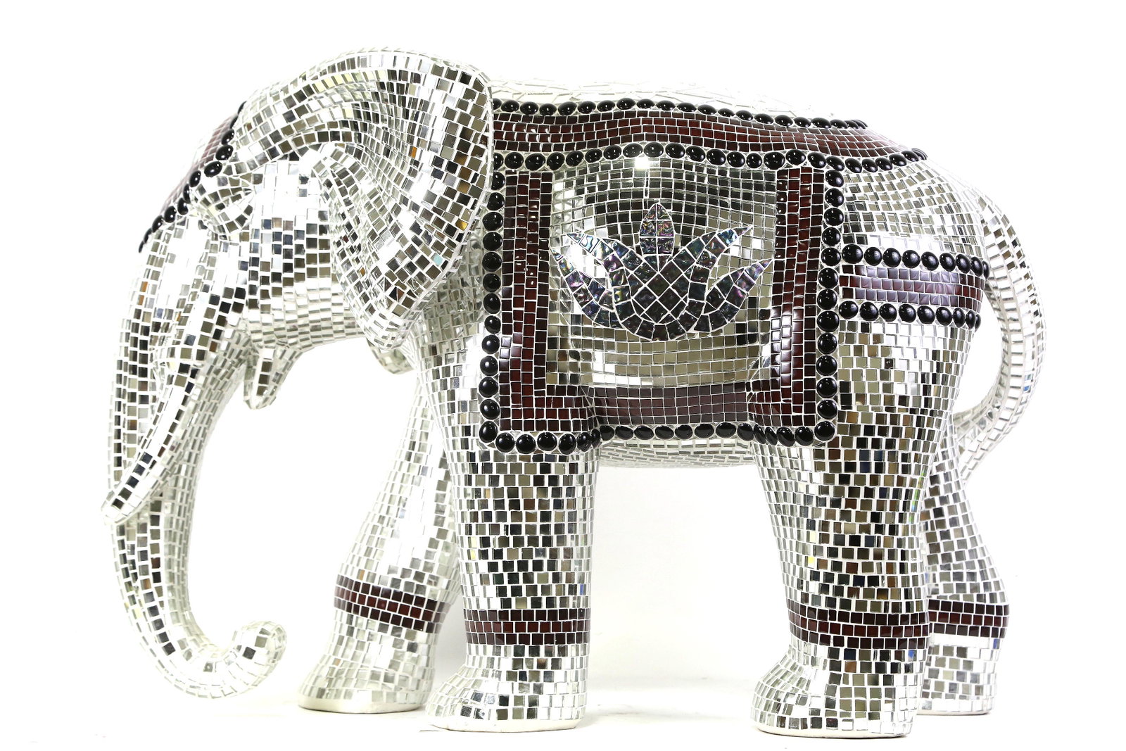 ARTIST MADE MOSAIC TILE ELEPHANT: ARTIST MADE MOSAIC TILE ELEPHANT. Height: 23 in. by Width: 35 in. by Depth: 11