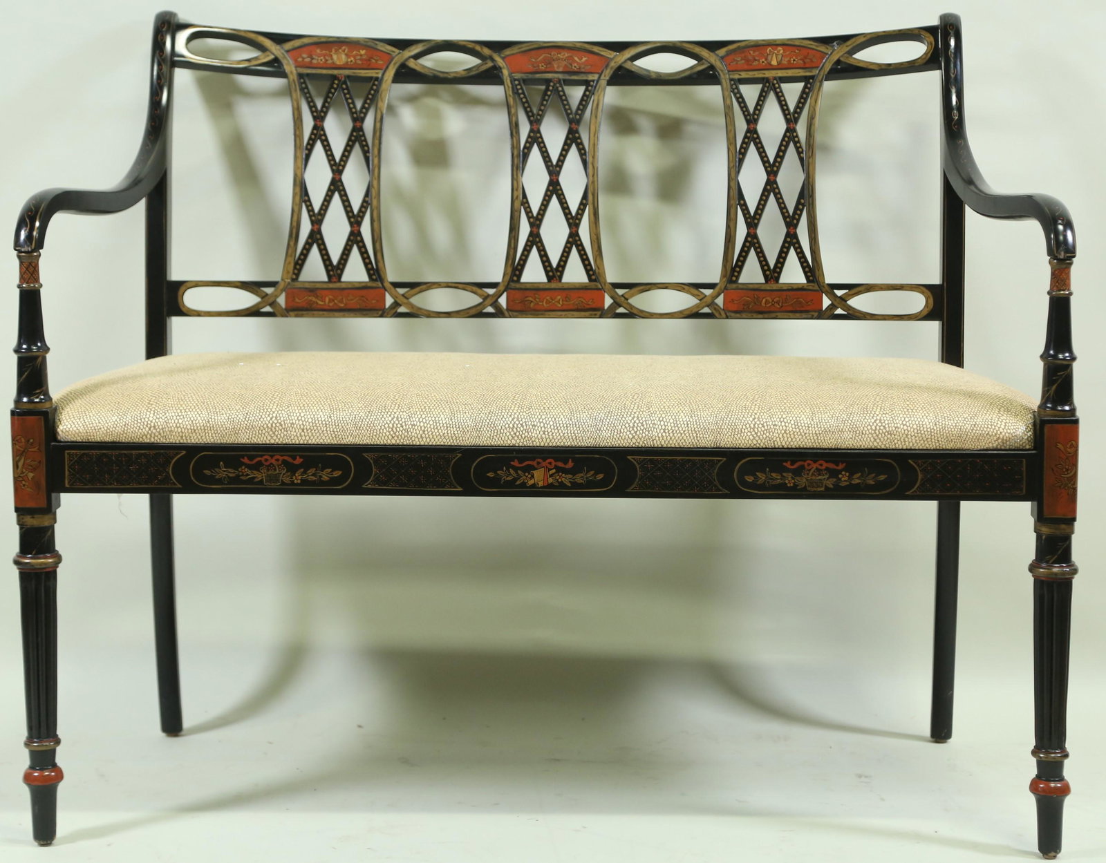 SOUTHHAMPTON FURNTURE REGENCY STYLE SETTEE: SOUTHHAMPTON FURNTURE REGENCY STYLE SETTEE. Height: 35.5 in. by Width: 43 in. by Depth: 18.5