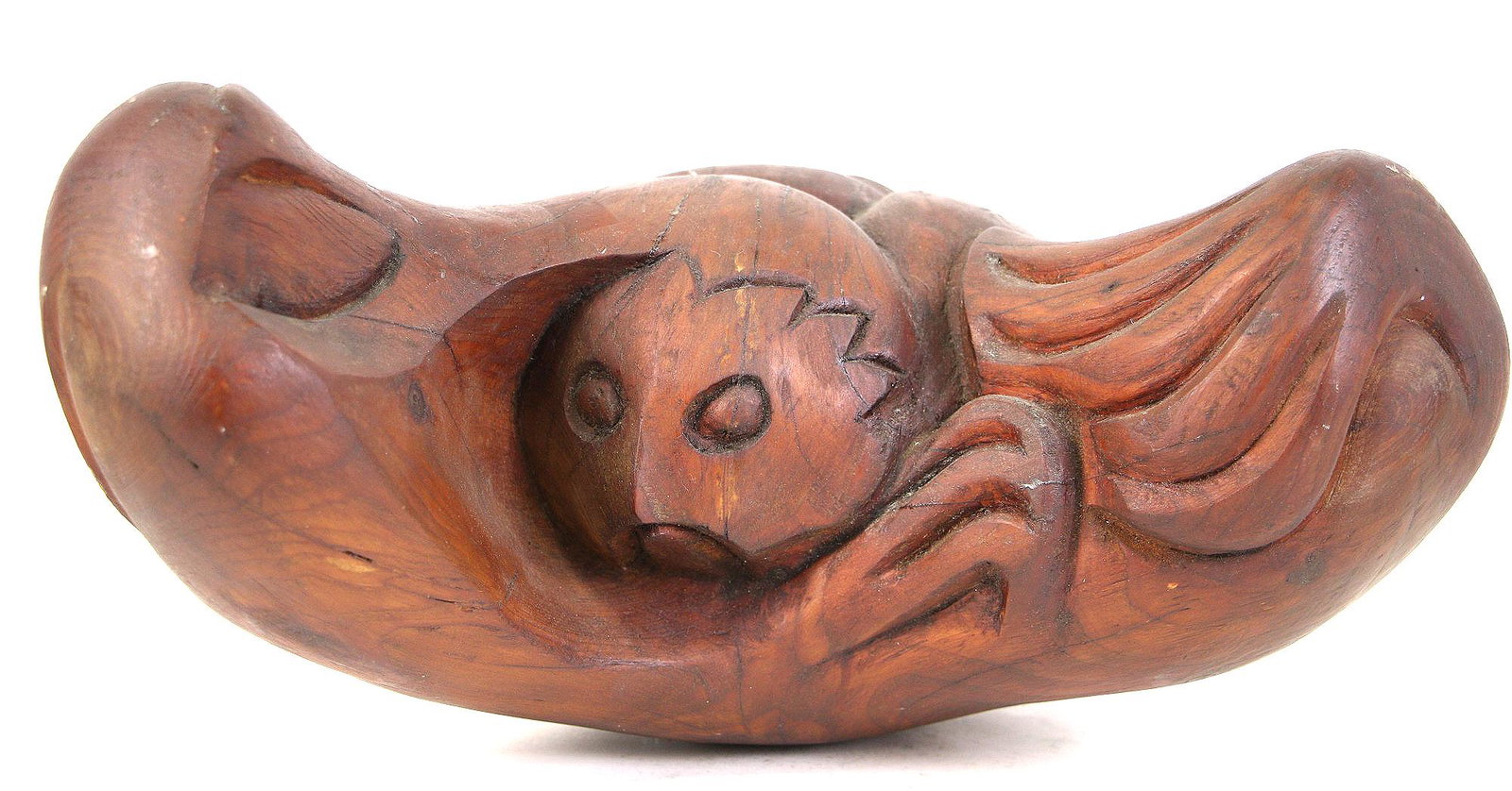 ANTIQUE ALASKAN WOOD CARVED INUIT SCULPTURE: ANTIQUE ALASKAN WOOD CARVED INUIT SCULPTURE. Height: 9 in. by Width: 18 in. by Depth: 18 in.