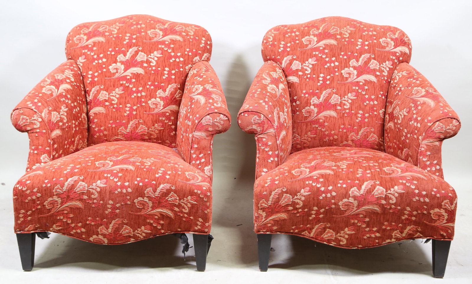 PAIR OF SILK VELVET SLIPPER CHAIRS: PAIR OF SILK VELVET UPHOLSTERED SLIPPER CHAIRS. Height: 36 in. by Width: 36 in. by Depth: 36