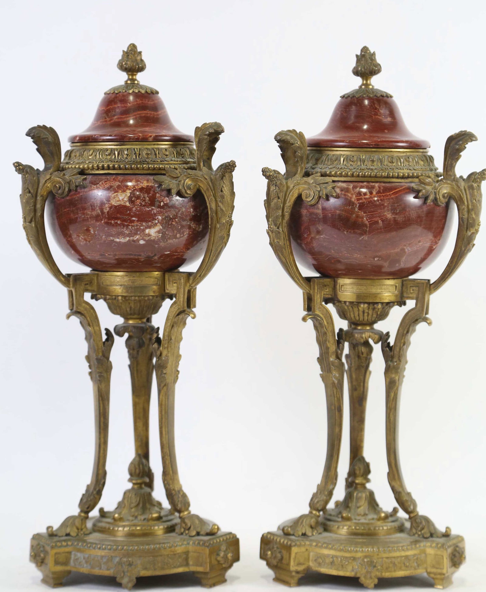 PAIR OF 19th CENTURY FRENCH BLUE JOHN LIDDED URNS: PAIR OF 19th CENTURY FRENCH BLUE JOHN LIDDED URNS ON BRONZE MOUNTS. Height: 17.5 in. by Width: 7 in. by Depth: 7