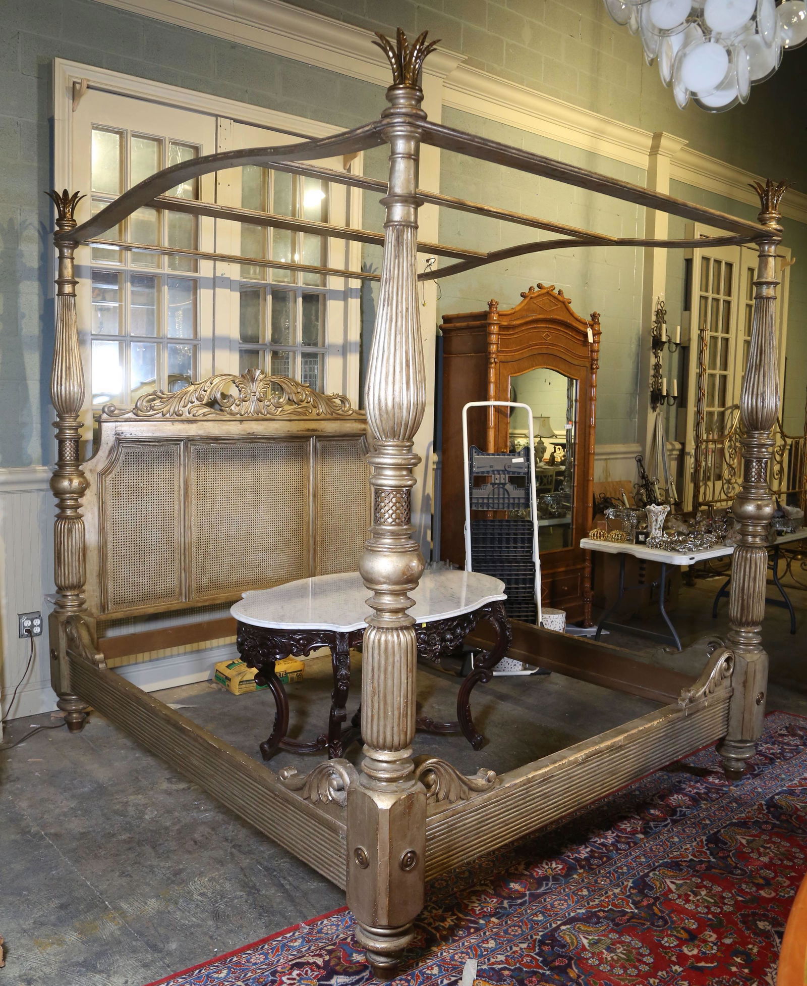 MARGE CARSON KING SIZE 4 POSTER CANOPY BED: MARGE CARSON KING SIZE 4 POSTER CANOPY BED. Height: 97.5 in. by Width: 83 in. by Depth: 96 in.