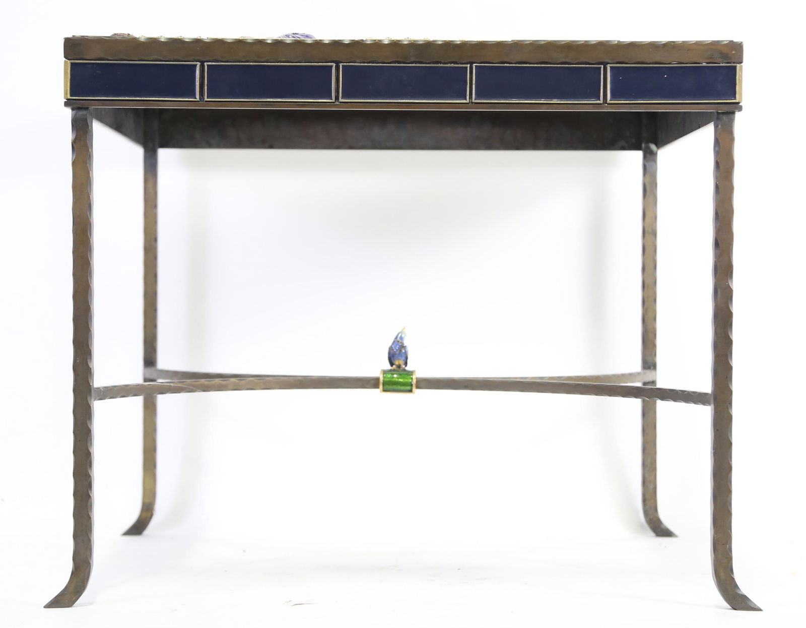 JAY STRONGWATER END TABLE WITH GLASS: JAY STRONGWATER END TABLE WITH GLASS. 20"h x 24"w x 20"d.