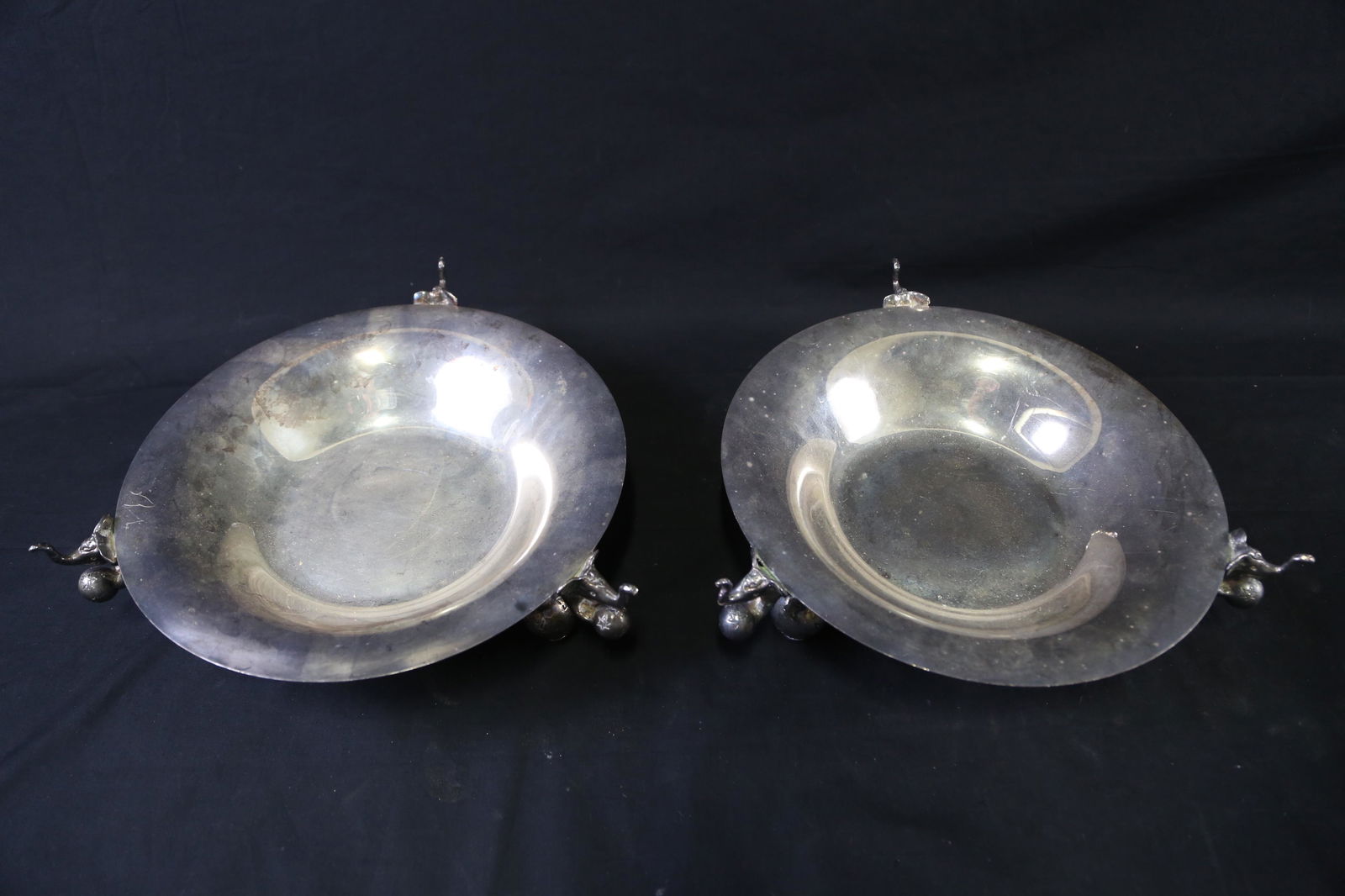 PAIR OF CHRISTOFLE ELEPHANT MOTIF FOOTED BOWLS: PAIR OF CHRISTOFLE ELEPHANT MOTIF FOOTED BOWLS. Height: 4 in. by Width: 14 in. by Depth: 14