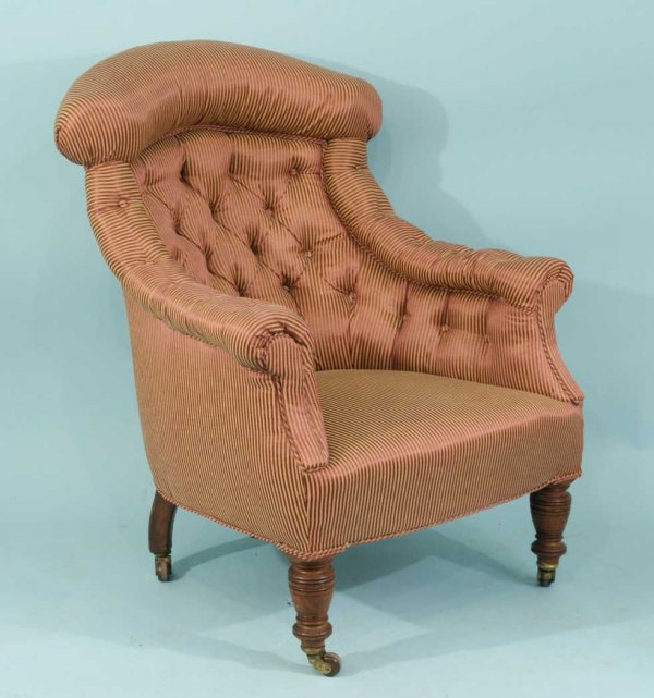 NAPOLEON III BUTTON-TUFTED ARMCHAIR ON CASTERS