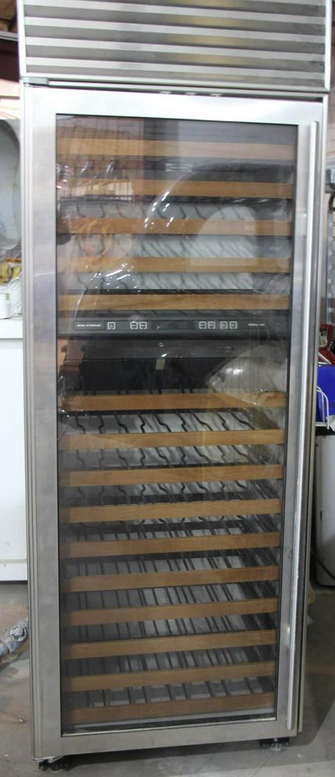 SUB-ZERO WINE REFRIGERATOR: SUB-ZERO WINE REFRIGERATOR. OVERALL=84"H X 30"W X 24"D, 146 BOTTLE CAPACITY, DOOR CLEARANCE 31 3/4", STAR-K CERTIFIED, SHIPPING WEIGHT 489 lbs, ELECTRICAL SUPPLY 115 VAC, 60 HZ, ELECTRICAL SERVICE 15 