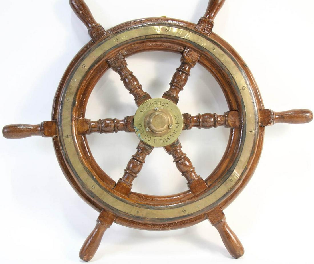 John Hastie & Co. Ltd. Brass & Wood Ship's Steering Wheel