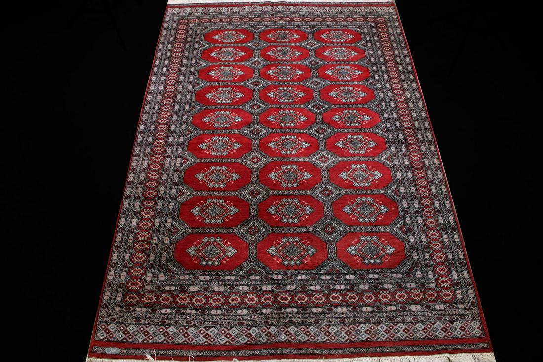 HAND KNOTTED RED PERSIAN BACARA WOOL RUG: HAND KNOTTED RED PERSIAN BACARA WOOL RUG. Height: 9 ft. 4 by Width: 6 ft. 4