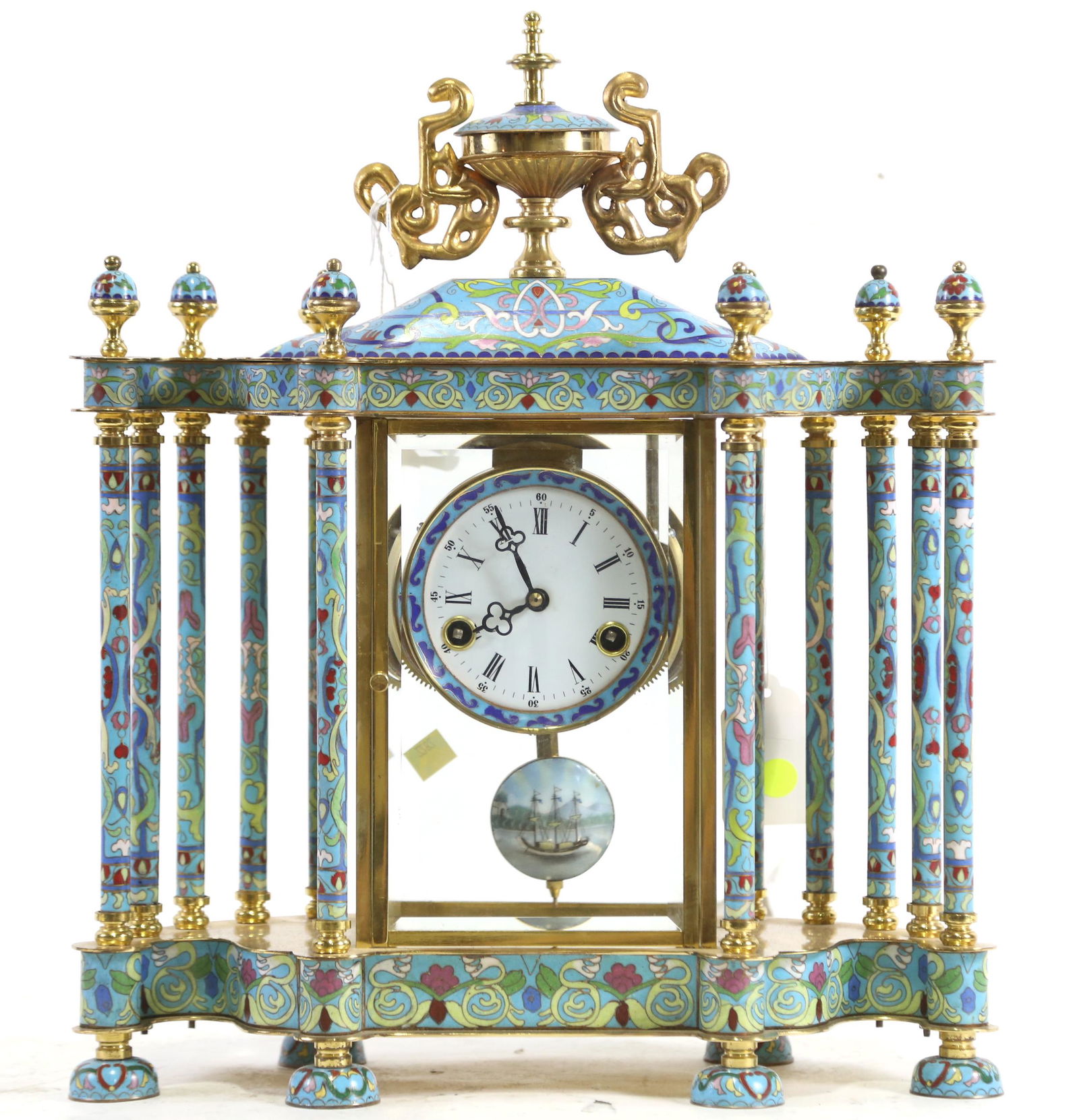 VINTAGE CHINESE BRASS AND CLOISONNE MANTLE CLOCK (1 of 7)